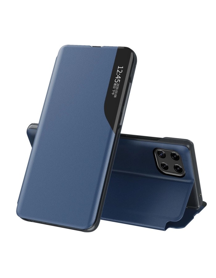 Eco Leather View Case elegant bookcase type case with kickstand for Samsung Galaxy A22 4G blue
