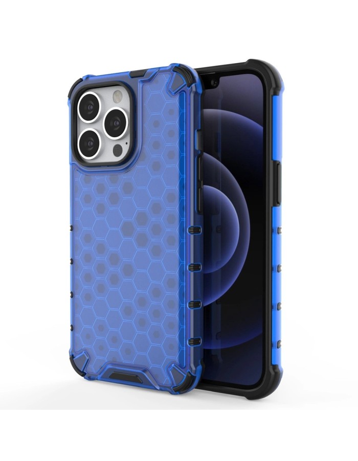 Honeycomb Case armor cover with TPU Bumper for iPhone 13 Pro blue
