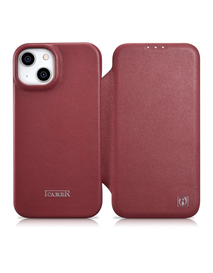 iCarer CE Premium Leather Folio Case iPhone 14 Plus Magnetic Flip Leather Folio Case MagSafe Red (WMI14220715-RD)