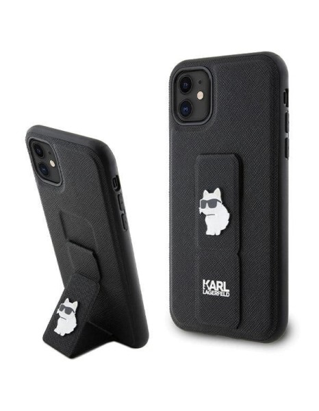 Karl Lagerfeld Gripstand Saffiano Choupette Pins Case for iPhone 11 / Xr - Black
