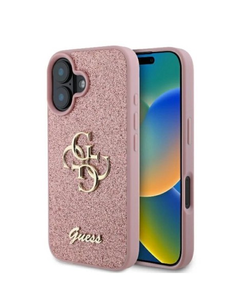 Guess Fixed Glitter Big 4G iPhone 16 Case - Pink Guess Fixed Glitter Big 4G iPhone 16 Case - Pink