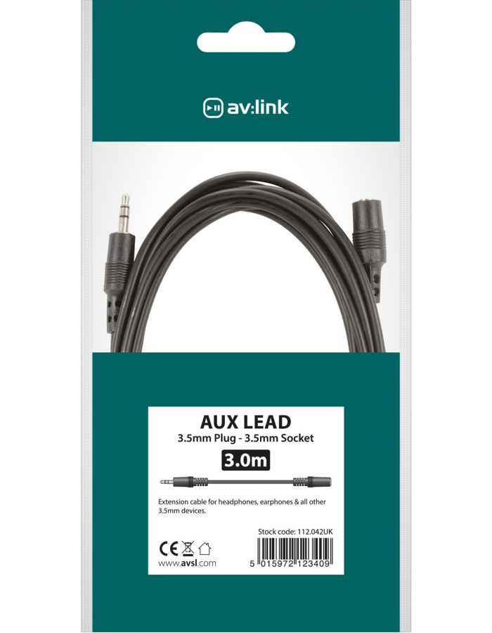 AV:link 3.5mm Stereo Extension Lead 3.0m 112.042UK AV:link 3.5mm Stereo Extension Lead 3.0m 112.042UK