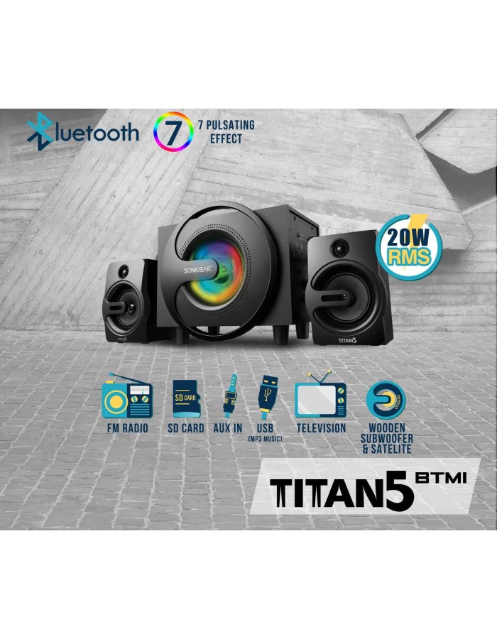 SonicGear Titan5 2.1 PC Speakers BT/USB/FM/LED 40W