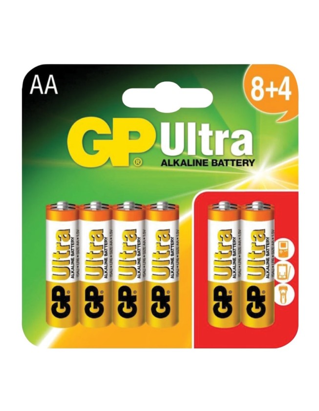 GP Ultra Alkaline Batteries AA 8+4 656.012UK