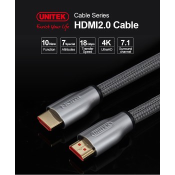 Unitek Y-C136RGY Premium HDMI 2.0 Braided Cable 1.0m