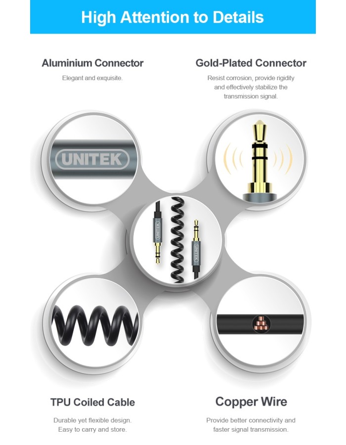Unitek Y-C926ABK 3.5mm to 3.5mm Audio Cable 1.0m