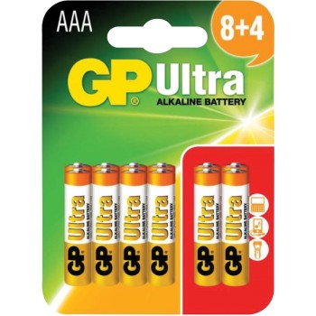 GP Ultra Alkaline Batteries AAA 8+4 656.016UK