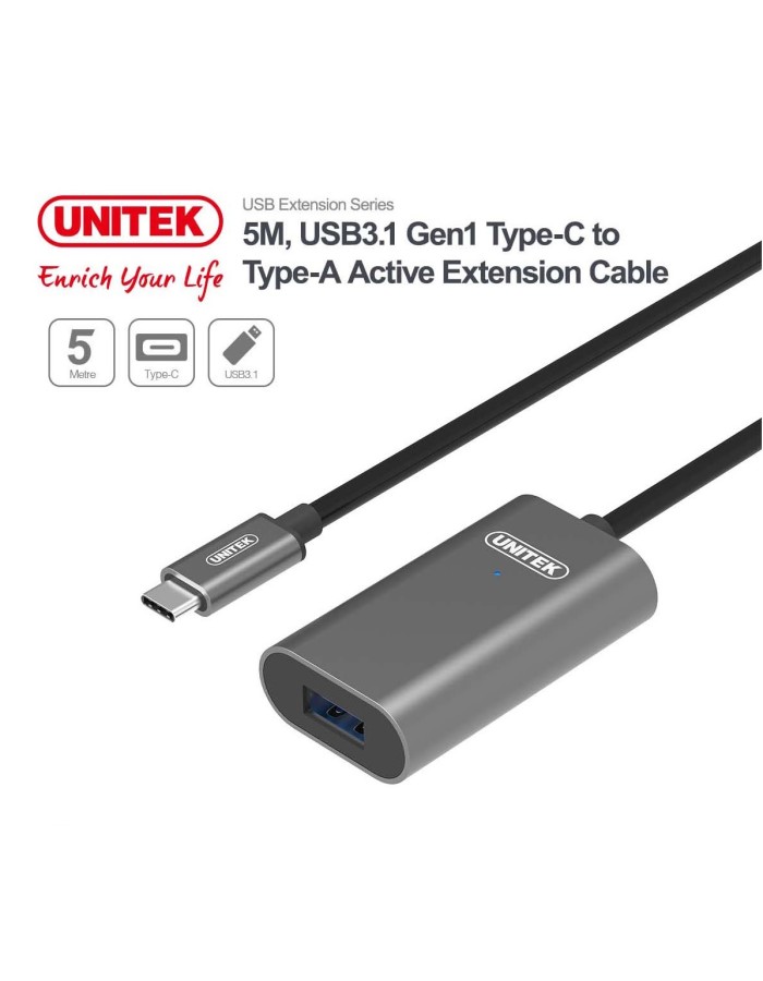 Unitek U304A USB3.1 USB-C Male to USB-A Female Active Extension Cable 5m Unitek U304A USB3.1 USB-C Male to USB-A Female Active Extension Cable 5m