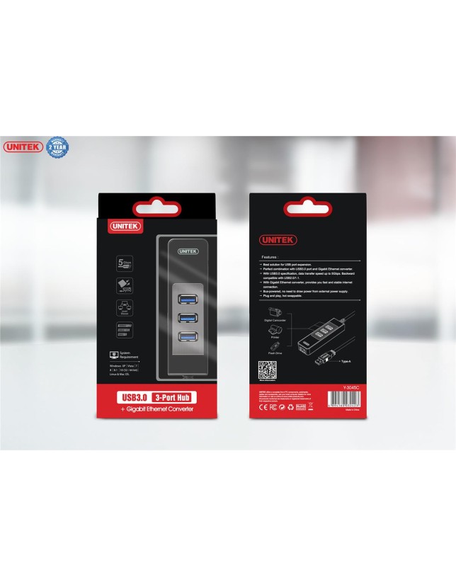 Unitek Y-3045C USB3.0 3-Port Hub w/ Gigabit LAN Unitek Y-3045C USB3.0 3-Port Hub w/ Gigabit LAN