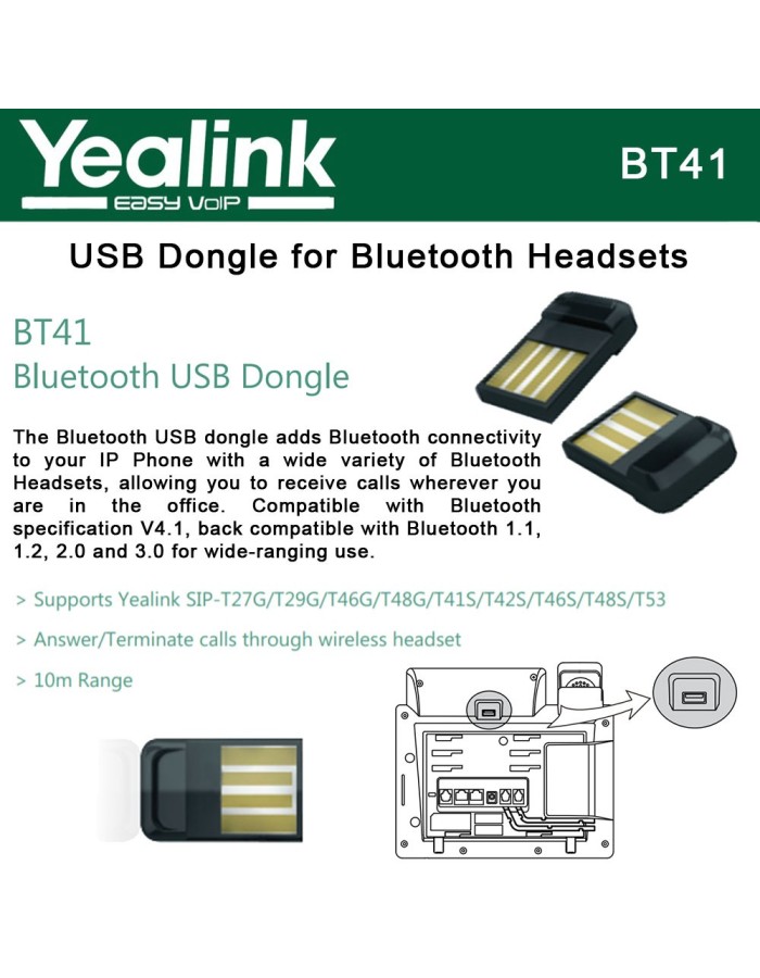 Yealink IP Phone Bluetooth USB Dongle v4.1 for T4S/T53 IP Phones BT41 Yealink IP Phone Bluetooth USB Dongle v4.1 for T4S/T53 IP Phones BT41