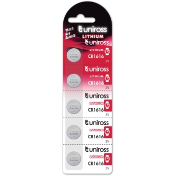 Uniross CR1616 Button Cell Lithium Battery (5pack)