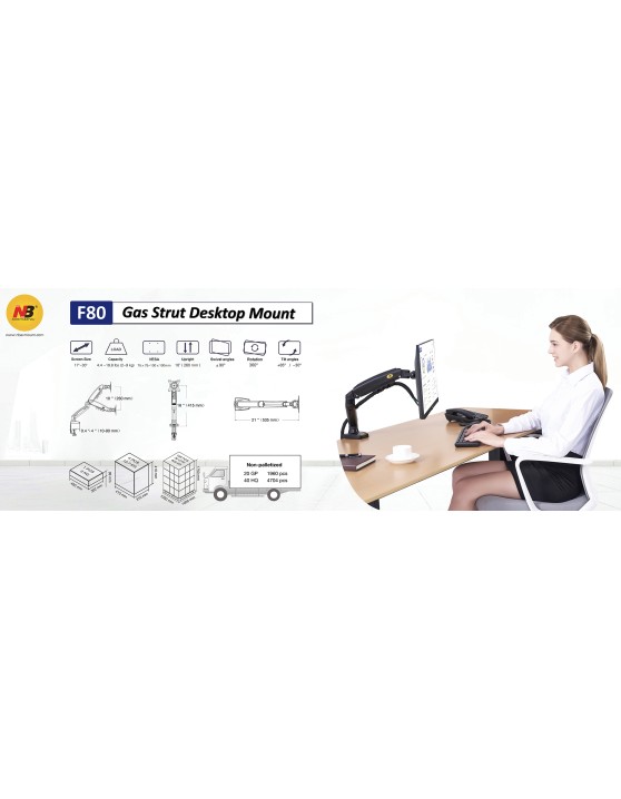 NBMounts F80 Single Arm Gas Desk Monitor Mount (updated version) NBMounts F80 Single Arm Gas Desk Monitor Mount (updated version)