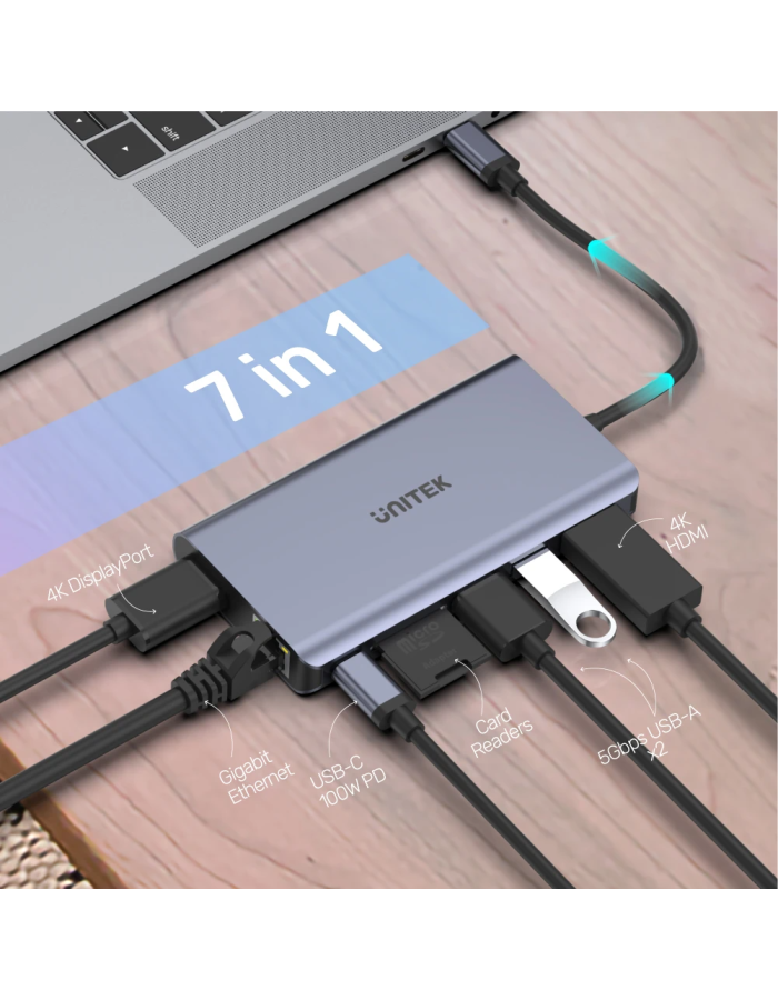 Unitek D1056A Type-C 3.1 HDMI/DP/RJ45/SD/PD100W Hub Space Grey Unitek D1056A Type-C 3.1 HDMI/DP/RJ45/SD/PD100W Hub Space Grey