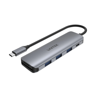 Unitek H1107C Alum Type-C Hub 3x USB3.1/SD/PD100W Hub Space Grey