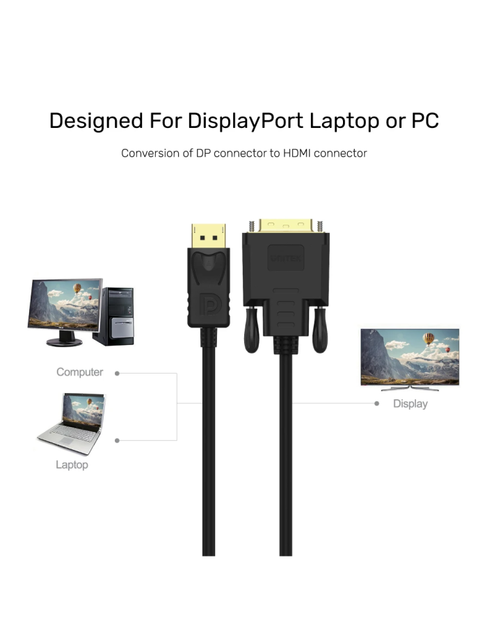 Unitek Y-5118BA Displayport to DVI Cable 1.8m Black/Gold Plated Unitek Y-5118BA Displayport to DVI Cable 1.8m Black/Gold Plated