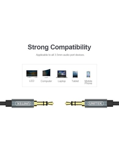 Unitek Y-C930ABK 3.5mm to 3.5mm Audio Cable 5.0m Gold Plated Black/Grey
