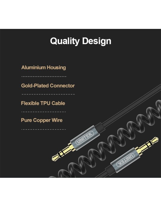 Unitek Y-C930ABK 3.5mm to 3.5mm Audio Cable 5.0m Gold Plated Black/Grey