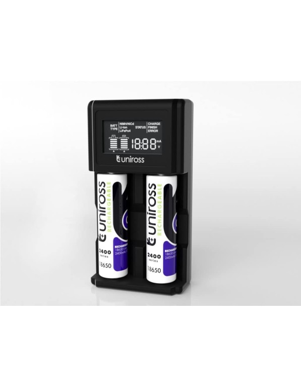 Uniross UCX004 Smart Charger for NiMH and Lithium Batteries (USB & 12V Powered) with LCD Display Uniross UCX004 Smart Charger for NiMH and Lithium Batteries (USB & 12V Powered) with LCD Display