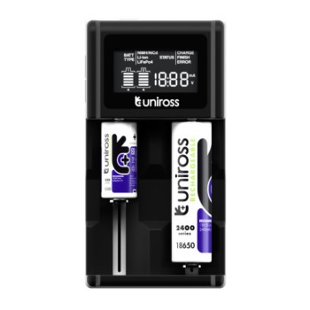 Uniross UCX004 Smart Charger for NiMH and Lithium Batteries (USB & 12V Powered) with LCD Display