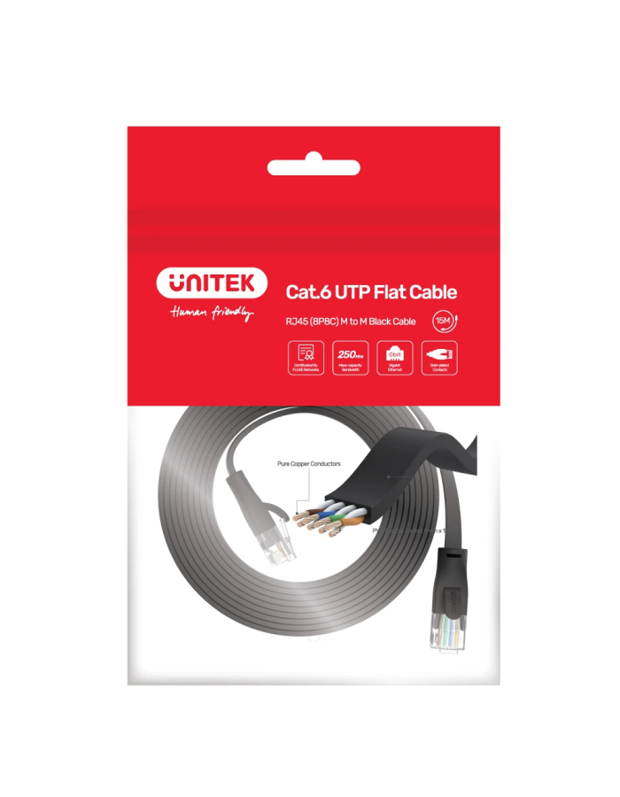 Unitek C1810GBK Flat Patch Cable CAT6 Black 2.0m Unitek C1810GBK Flat Patch Cable CAT6 Black 2.0m