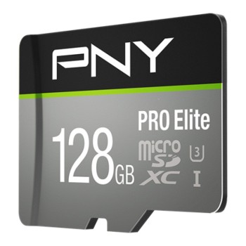 PNY Flash Memory MicroSDXC Card Elite Pro 128GB Class 10 UHS-I U3 V30 with SD Adapter