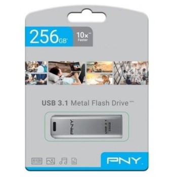 PNY Flash Drive Elite Steel USB 3.1 Stick 256GB Capless Slider Black FD256ESTEEL31G