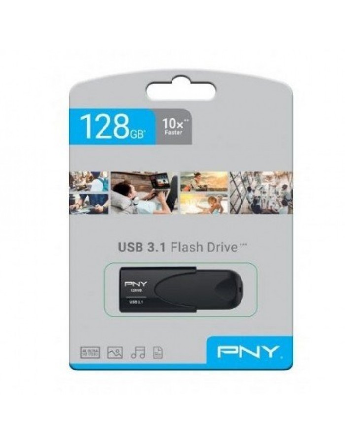 PNY Flash Drive Attache 4 USB 3.1 Stick 128GB Capless Slider Black FD128ATT431KK