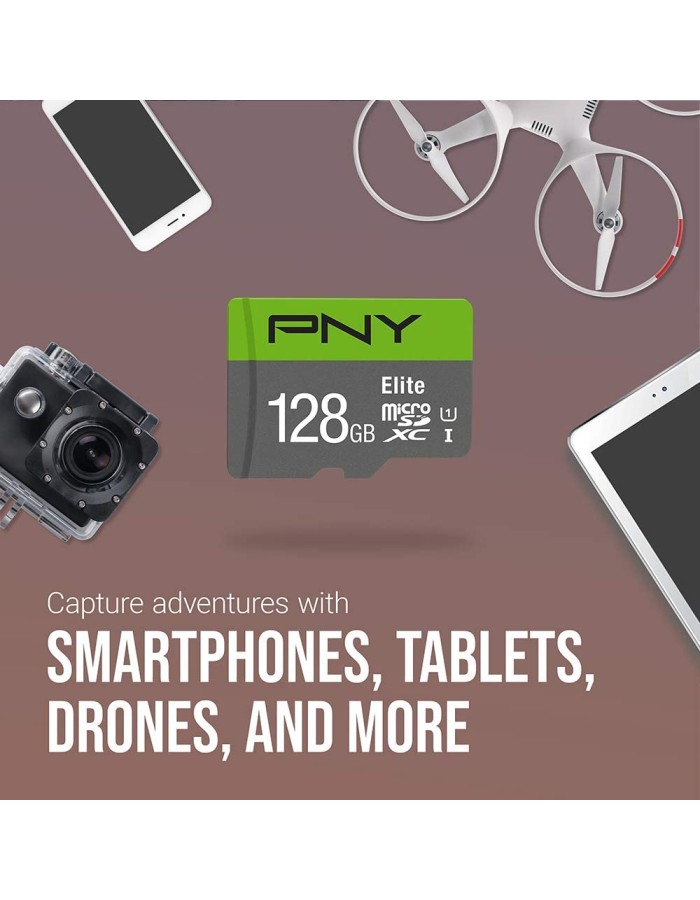PNY Flash Memory MicroSD Card Elite with SD Adapter 64GB Class 10 UHS-I U1