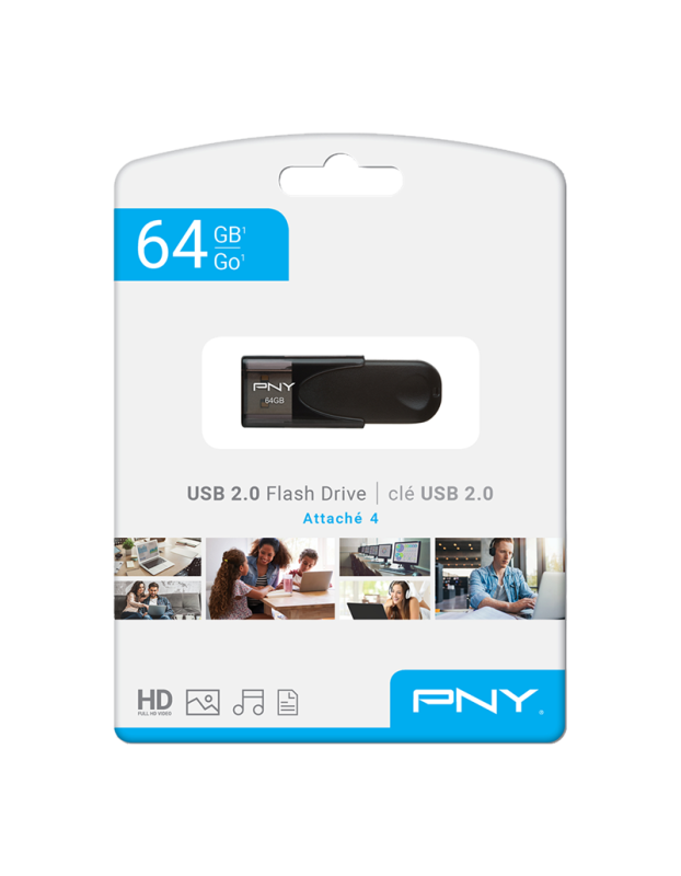PNY Flash Drive Attache 4 USB 2.0 Stick 64GB Capless Slider Black FD64GATT4