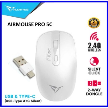 Alcatroz Airmouse Pro 5C Wireless Silent Mouse USB-A & USB-C dongle White
