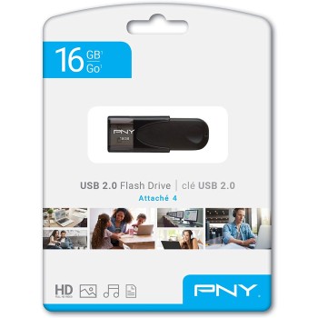 PNY Flash Drive Attache 4 USB 2.0 Stick 16GB Capless Slider Black FD16GATT4