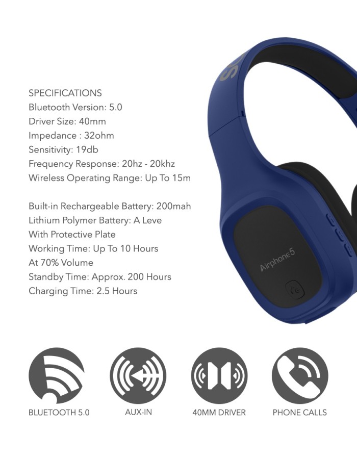SonicGear Airphone 5 Bluetooth Headphones Blue SonicGear Airphone 5 Bluetooth Headphones Blue