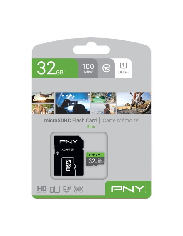 PNY Flash Memory MicroSD Card Elite with SD Adapter 32GB Class 10 UHS-I U1 PNY Flash Memory MicroSD Card Elite with SD Adapter 32GB Class 10 UHS-I U1