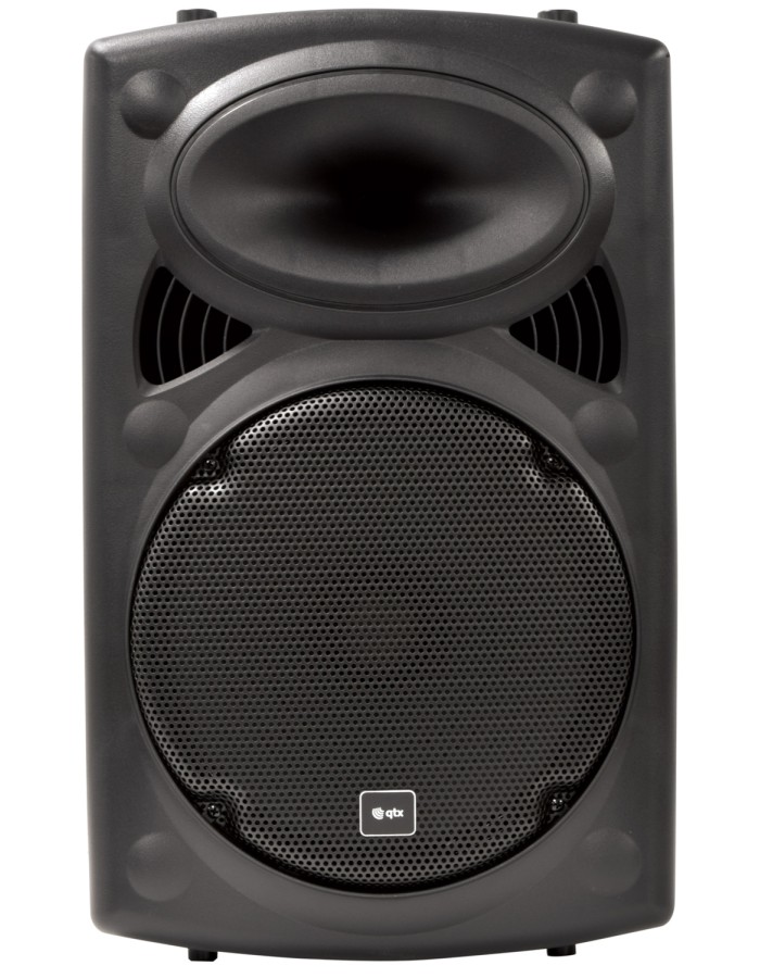 QTX QR12PA 12'' Professional Portable Karaoke & PA Speaker with 2x Wireless Microphones, Bluetooth USB & FM 178.847UK