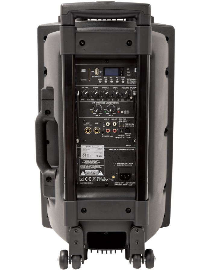 QTX QR12PA 12'' Professional Portable Karaoke & PA Speaker with 2x Wireless Microphones, Bluetooth USB & FM 178.847UK