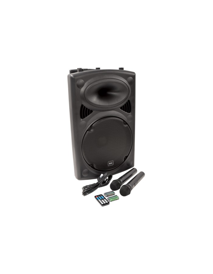 QTX QR12PA 12'' Professional Portable Karaoke & PA Speaker with 2x Wireless Microphones, Bluetooth USB & FM 178.847UK
