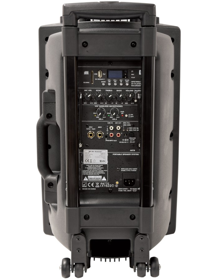 QTX QR15PA 15'' Professional Portable Karaoke & PA Speaker with 2x Wireless Microphones, Bluetooth USB & FM 178.848UK