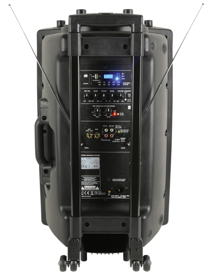 QTX QR15PA 15'' Professional Portable Karaoke & PA Speaker with 2x Wireless Microphones, Bluetooth USB & FM 178.848UK