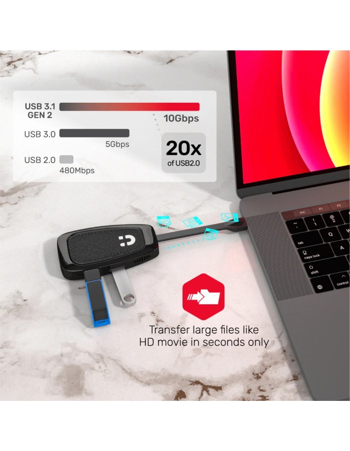 Unitek D1053A USB-C 3.2 Gen2 Hub 10Gbps, 4K60Hz HDMI, 100W PD & Leather Lanyard Unitek D1053A USB-C 3.2 Gen2 Hub 10Gbps, 4K60Hz HDMI, 100W PD & Leather Lanyard