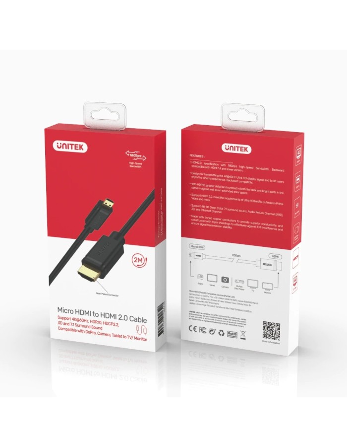 Unitek HC Micro HDMI to HDMI Cable 2.0m Y-C182 Unitek HC Micro HDMI to HDMI Cable 2.0m Y-C182
