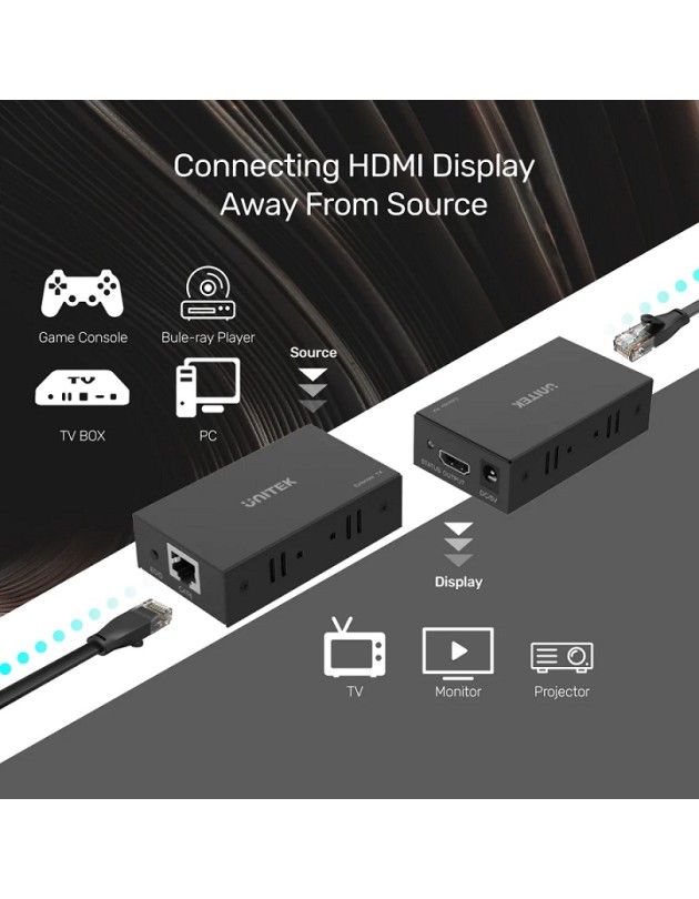 Unitek HDMI Extender Over Ethernet 60m 4K V100A