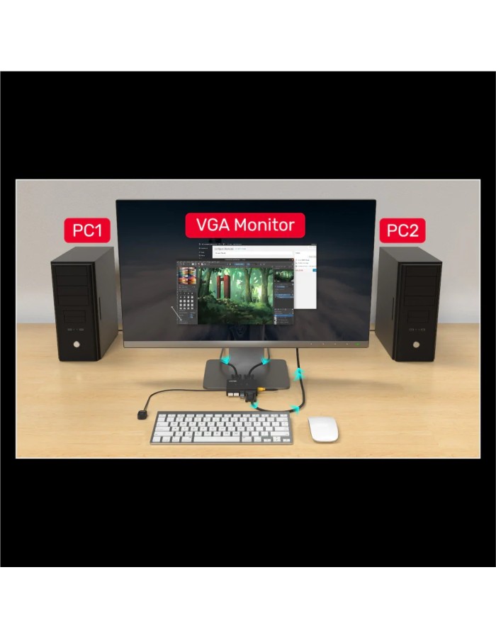 Unitek VGA KVM Switch 2In1Out with 3-Port USB2.0 Hub U-8709ABK Unitek VGA KVM Switch 2In1Out with 3-Port USB2.0 Hub U-8709ABK