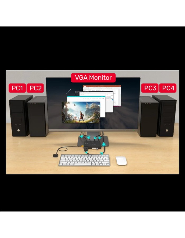 Unitek VGA KVM Switch 4In1Out w/3-Port USB2.0 Hub U-8710ABK Unitek VGA KVM Switch 4In1Out w/3-Port USB2.0 Hub U-8710ABK