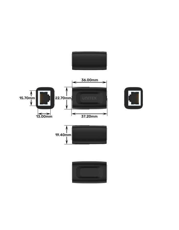 Unitek Network RJ45 F-F Ethernet Coupler A1026BK