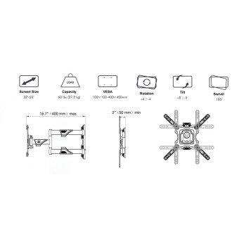 NBMounts P4 Double Arm Mount 40x40 32-55'' 40cm extension NBMounts P4 Double Arm Mount 40x40 32-55'' 40cm extension
