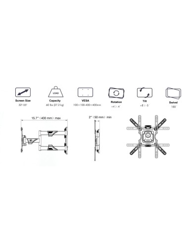 NBMounts P4 Double Arm Mount 40x40 32-55'' 40cm extension