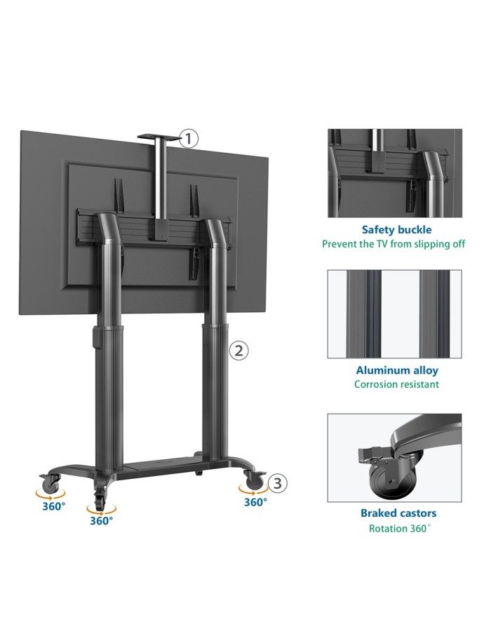 NBMounts TW100 Heavy Duty Motorized TV Trolley Supports up to 110'' & 136Kg Max Height 1.7m