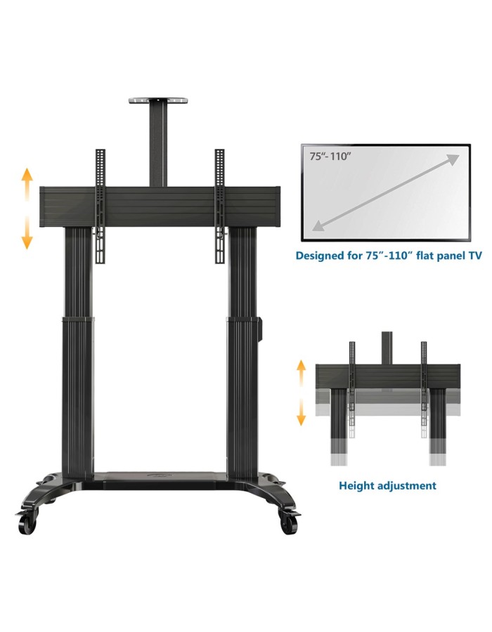 NBMounts TW100 Heavy Duty Motorized TV Trolley Supports up to 110'' & 136Kg Max Height 1.7m