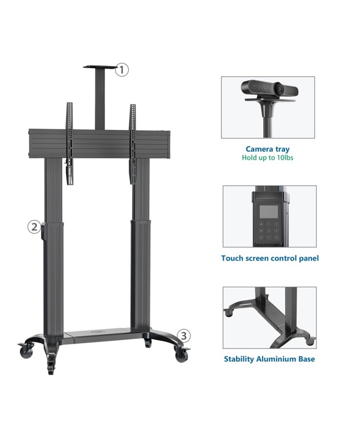 NBMounts TW100 Heavy Duty Motorized TV Trolley Supports up to 110'' & 136Kg Max Height 1.7m