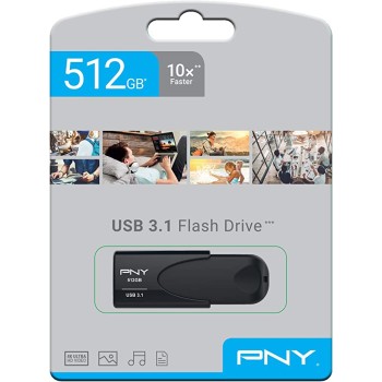 PNY Flash Drive Attache 4 USB 3.1 Stick 512GB Capless Slider Black FD512ATT431KK
